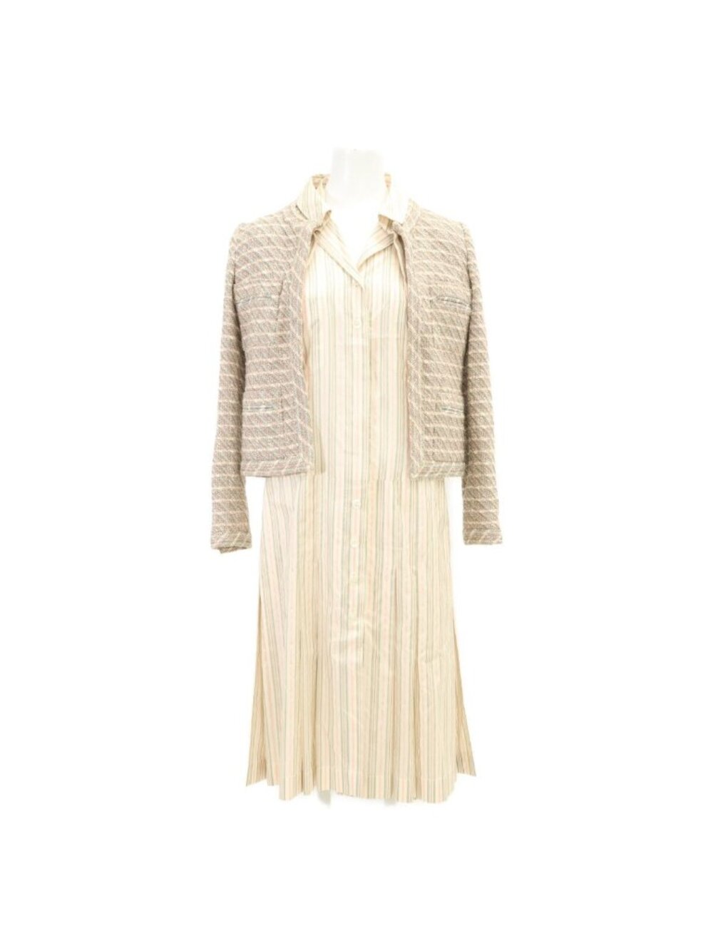 Chanel Shirt Docking Tweed Jacket Dress Set 36 34